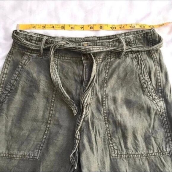 American Eagle Outfitters Linen Blend Tie Belt High Waist Pant Moss Green 2 2R S - Picture 7 of 11